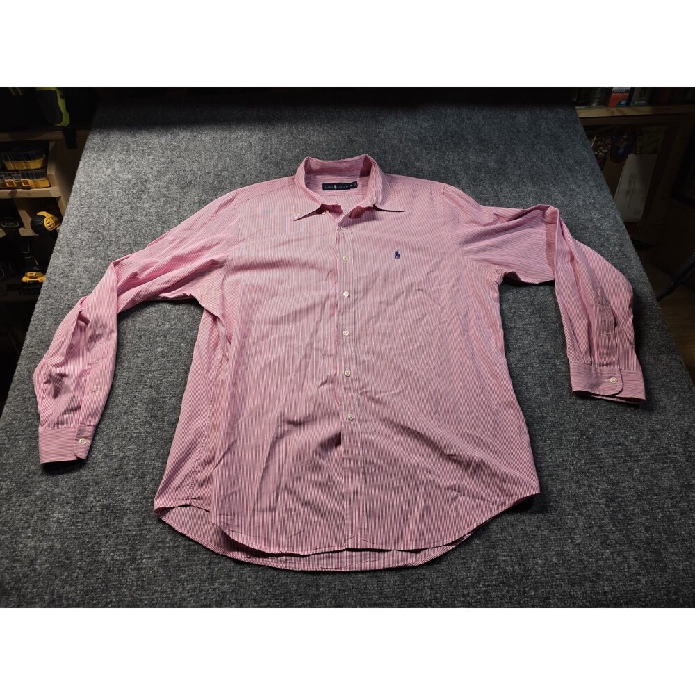 L.L. Bean Men's Long Sleeve Traditional Fit Shirt Striped XL Pink 100% Cotton